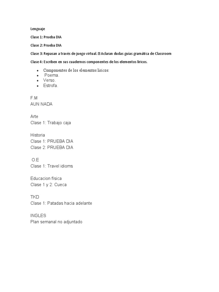Actividades Semanales por Materia | PDF | Artes del Lenguaje y Comunicación