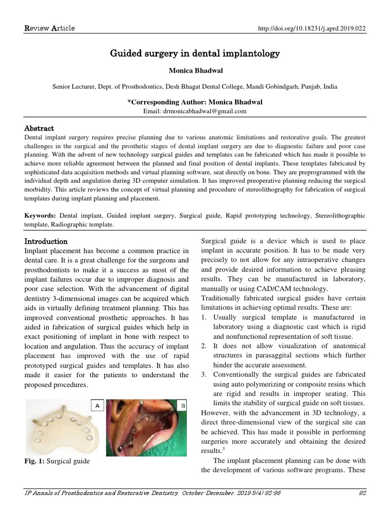 Guided Surgery in Dental Implantology | PDF | Dental Implant | Dentures