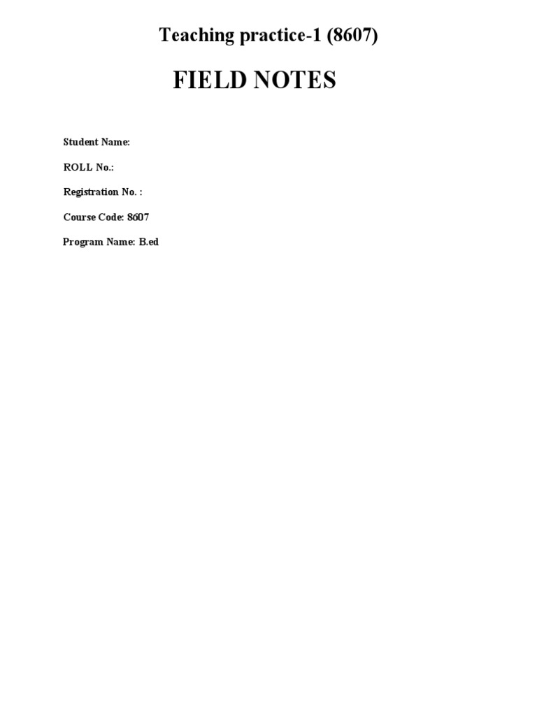 B.Ed Teaching Practice Field Notes | PDF