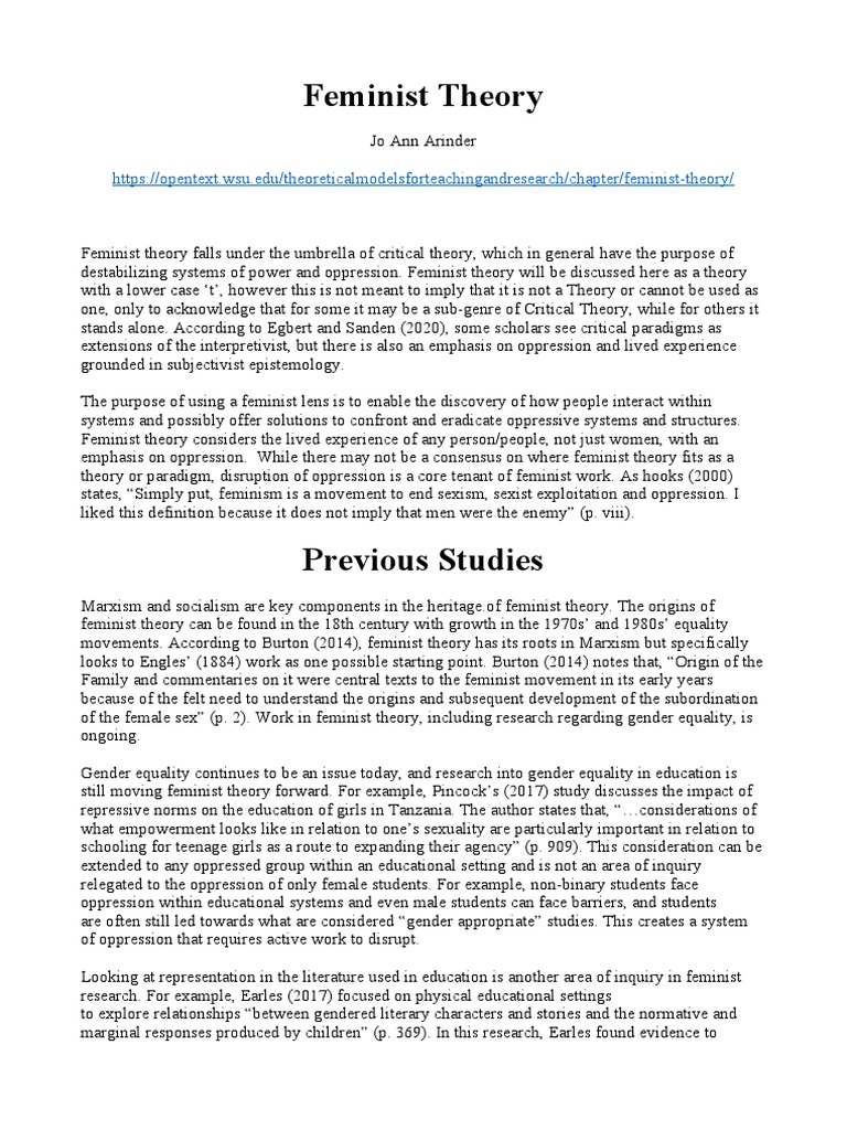 Theoretical Models for Teaching and Research 2020 Ch2 Feminist Theory