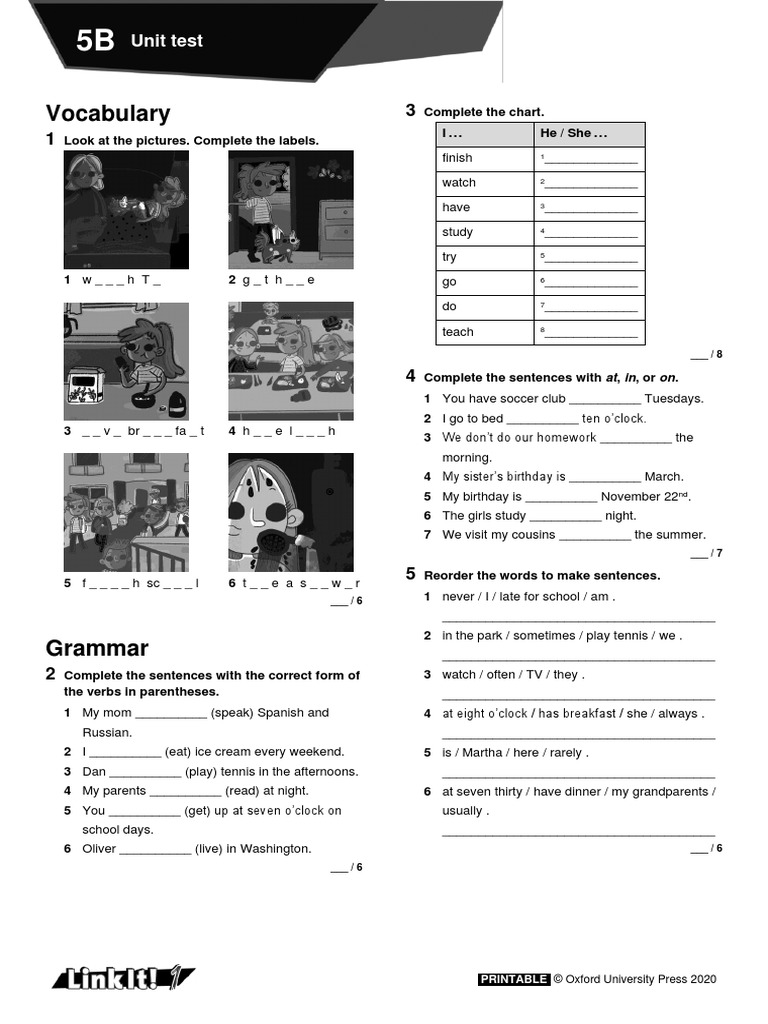 LI L1 Unit Test 5B | PDF | Linguistics | Grammar