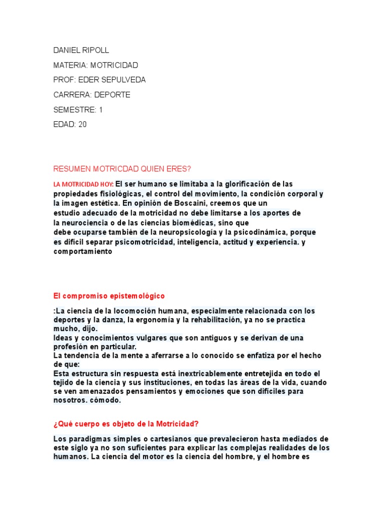 Comprendiendo la Motricidad Humana | PDF | Humano | Las emociones