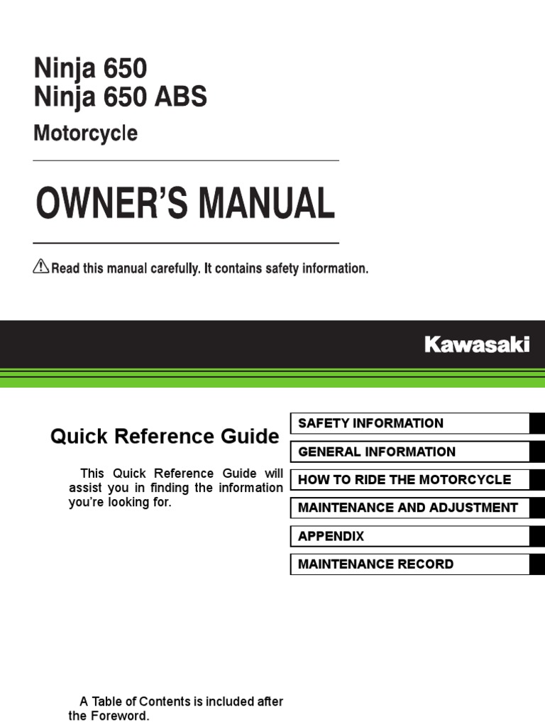 Ninja 650 Manual | PDF | Motorcycle | Horsepower