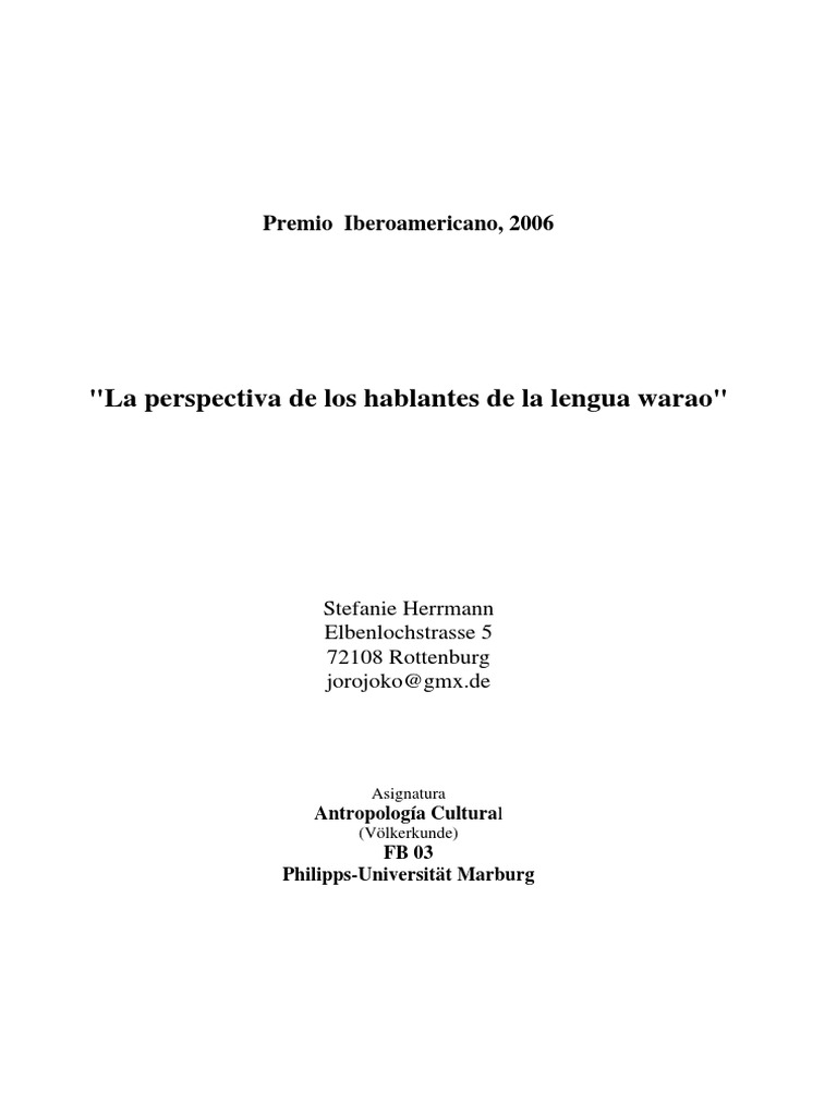 La Perspectiva de Los Hablantes de La Lengua Warao PDF