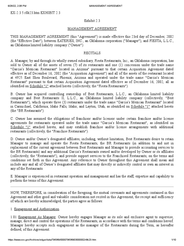 Management Agreement | PDF
