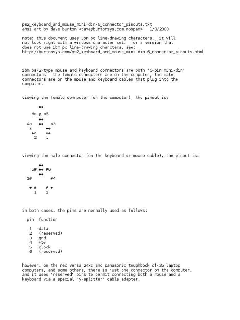 PS2 Keyboard and Mouse Mini-DIN-6 Connector Pinouts | PDF | Personal ...