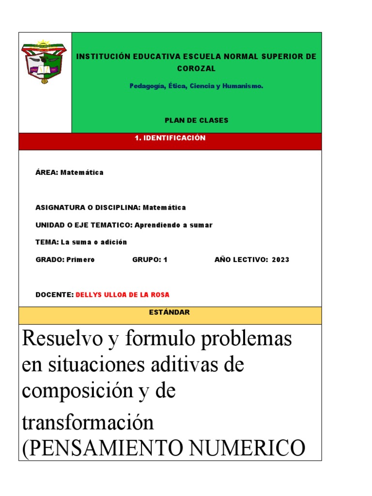 Plan de Clase: Suma para Primer Grado | PDF | Ciencias sociales | Arte