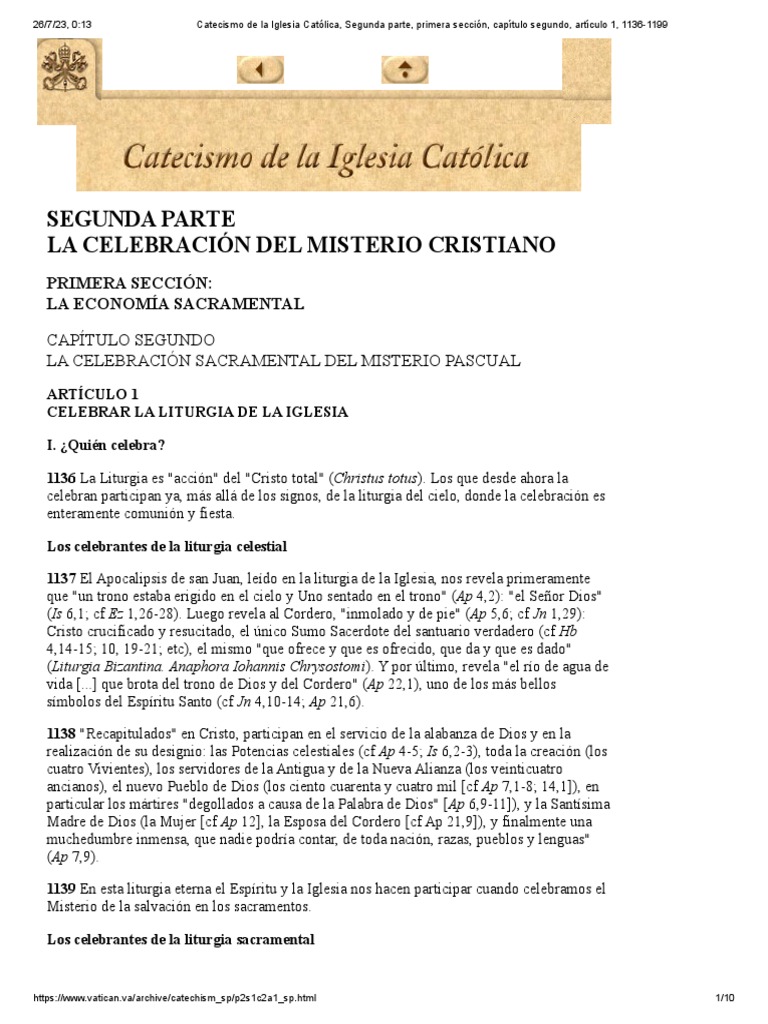 Catecismo de La Iglesia Católica, Segunda Parte, Primera Sección ...