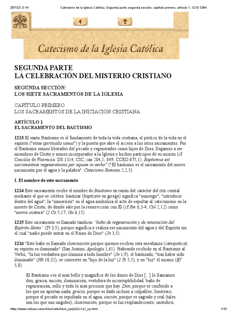 Catecismo de la Iglesia Católica, Segunda parte, segunda sección ...