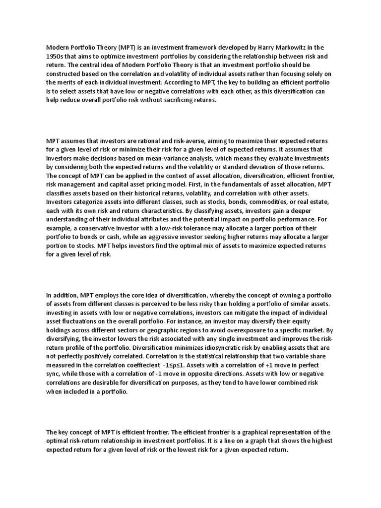 Modern Portfolio Theory | PDF