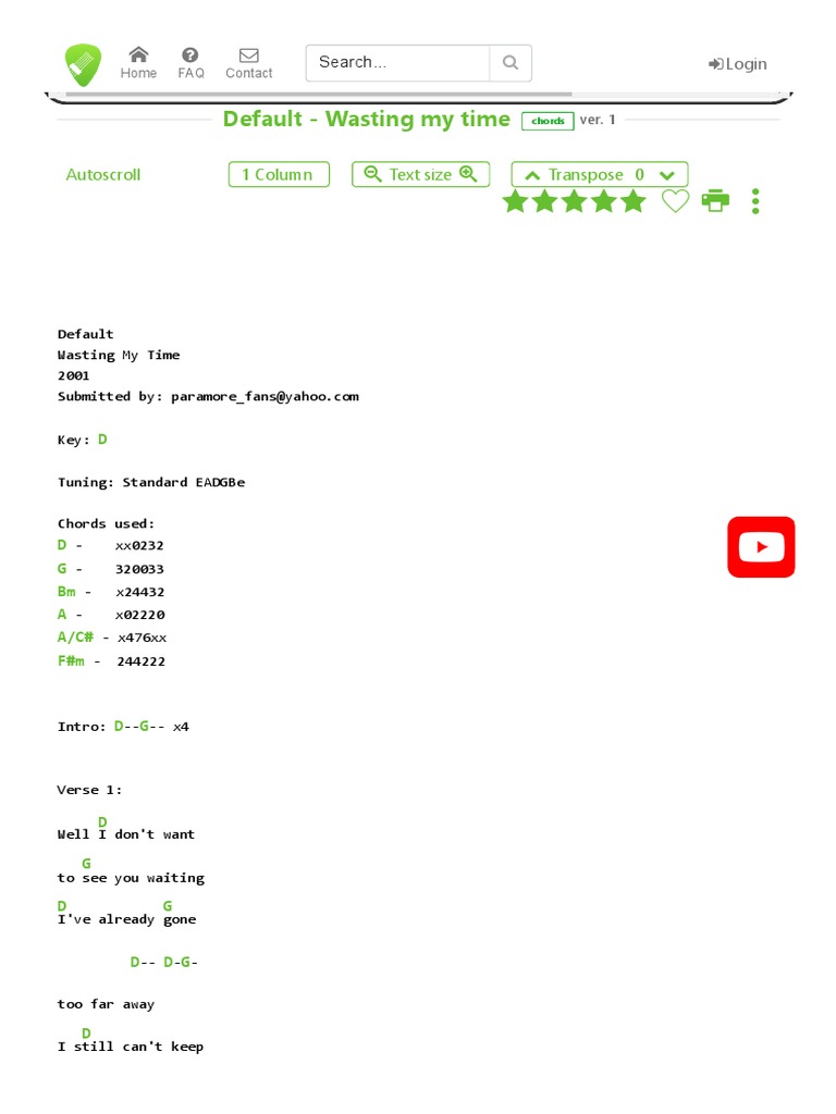 Default - Wasting My Time Chords | PDF