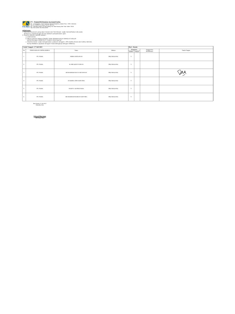 Induksi dan Simper Karyawan Kideco | PDF