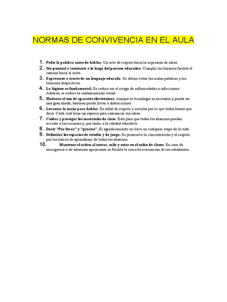 Normas de Convivencia en el Aula | PDF | Estudios de idiomas ...