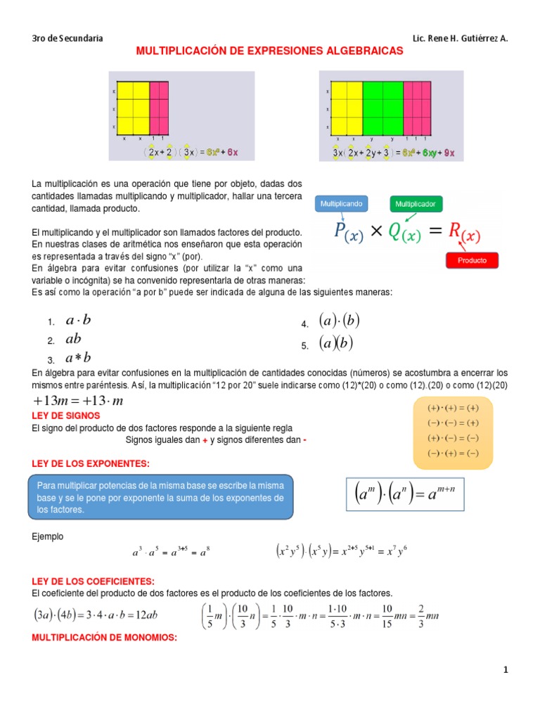 3 Multiplicación y Division de Expresiones Algebraicas | PDF ...