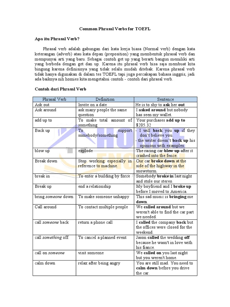 Common Phrasal Verbs For Toefl Pdf