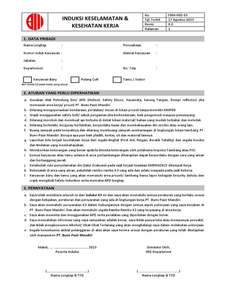2023 - Form Induksi K3LH | PDF