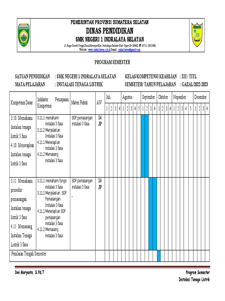Program Semester Instalasi Listrik SMK | PDF