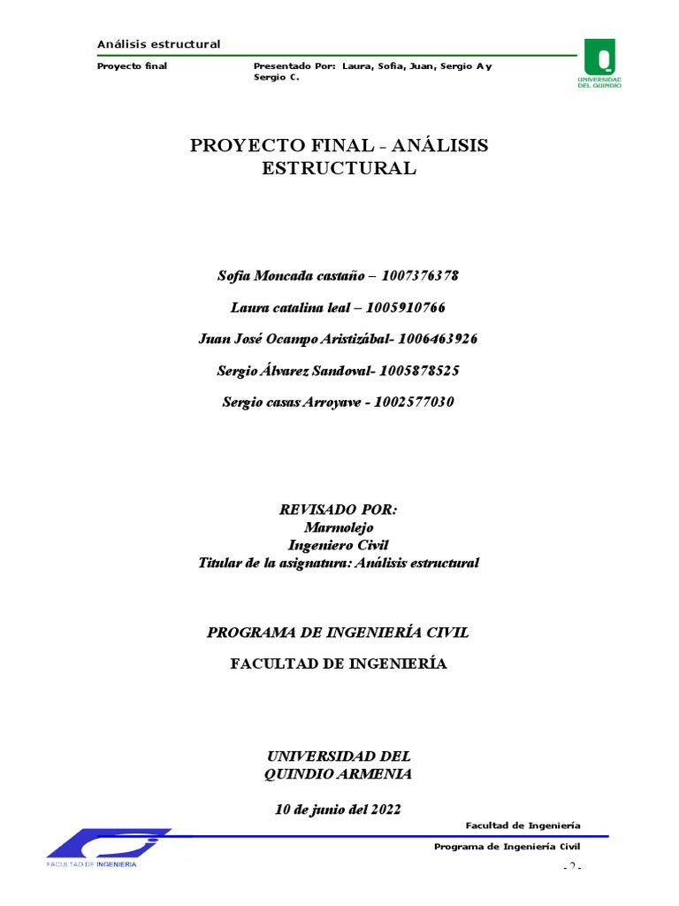 Proyecto Final Estructuras | PDF | Análisis estructural | Ecuaciones