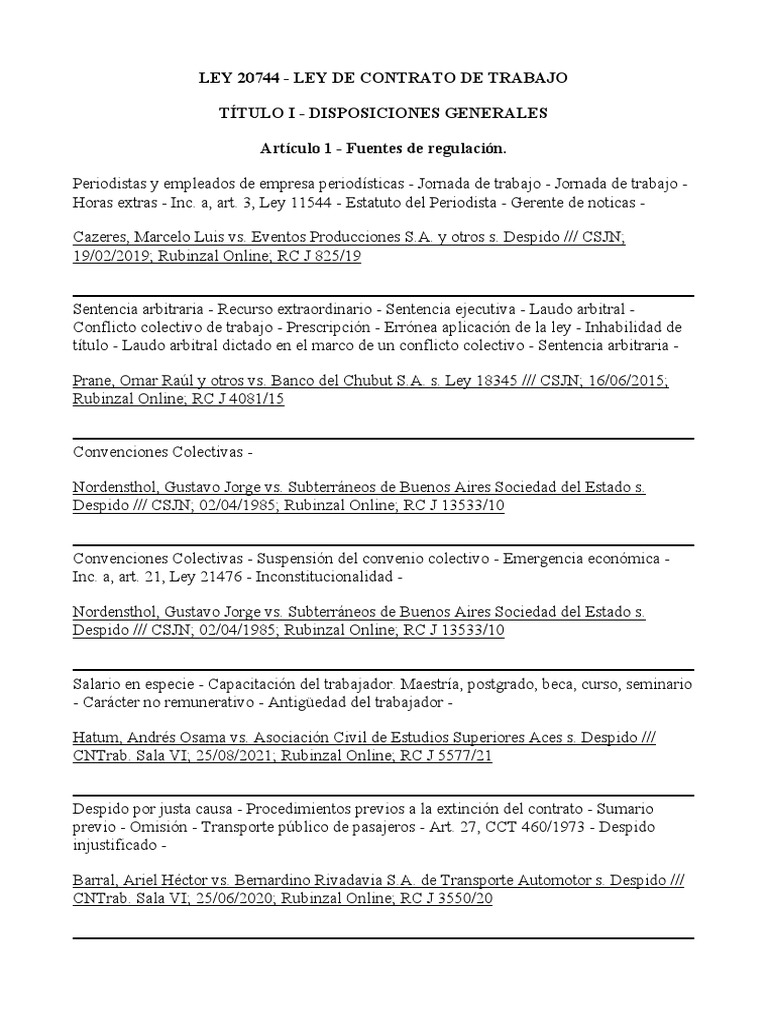 Ley 20744: Contrato de Trabajo en Argentina | PDF