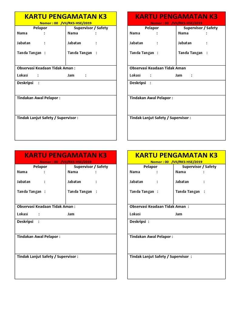 Kartu Pengamatan K3 untuk Keselamatan | PDF | Griya & Taman