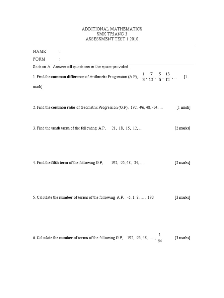 Additional Mathematics Assessment 2010 | PDF | Science & Mathematics