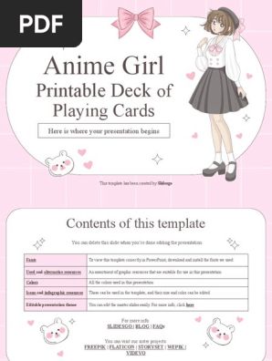 Anime Girl Printable Deck of Playing Cards by Slidesgo