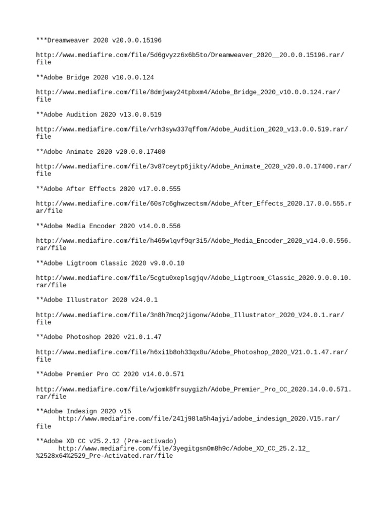 Adobe 2020 Software Download Links | PDF