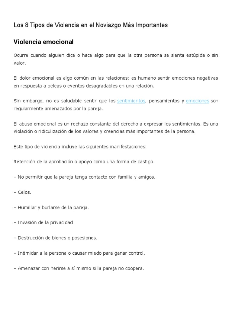 Ocho Tipos de Violencia en el Noviazgo | PDF | Ciencias sociales ...