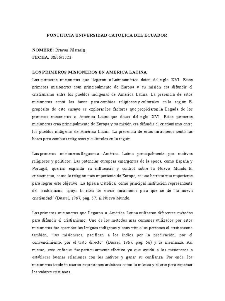 Primeros Misioneros en América Latina | PDF | Misionero | Iglesia Católica