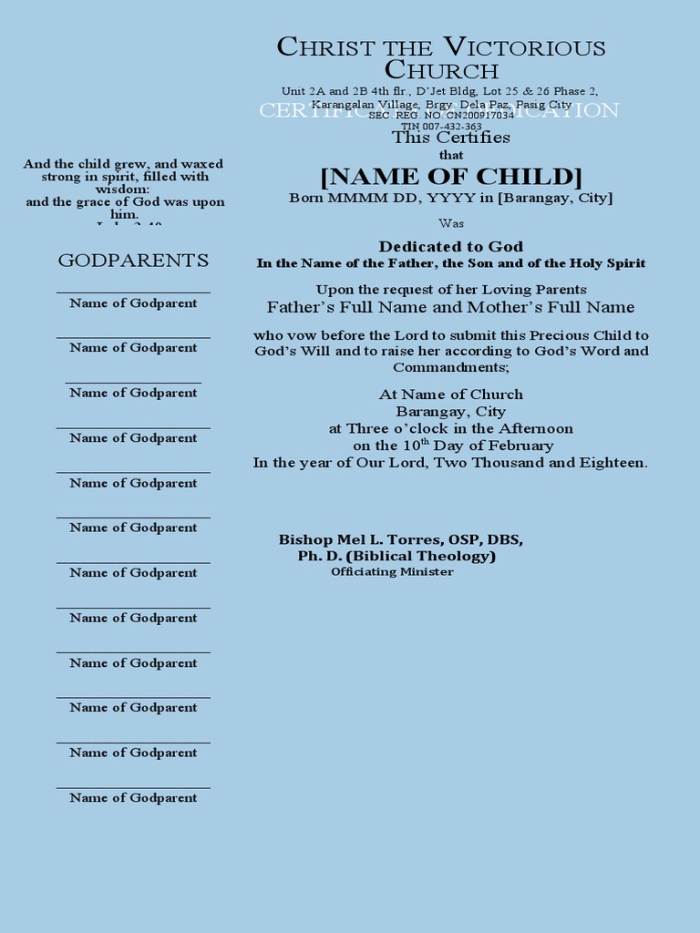 TEMPLATE - DEDICATION CERTIFICATE | PDF