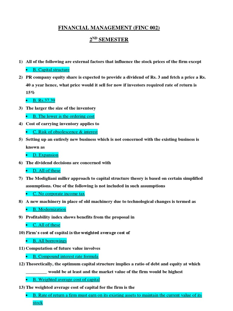 FINC 002 ETE (Consolidated) | PDF | Business | Finance &amp; Money 