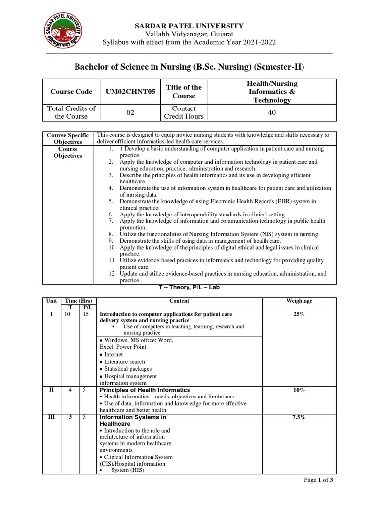 Health Informatics Course Syllabus | PDF | Health Informatics | Nursing