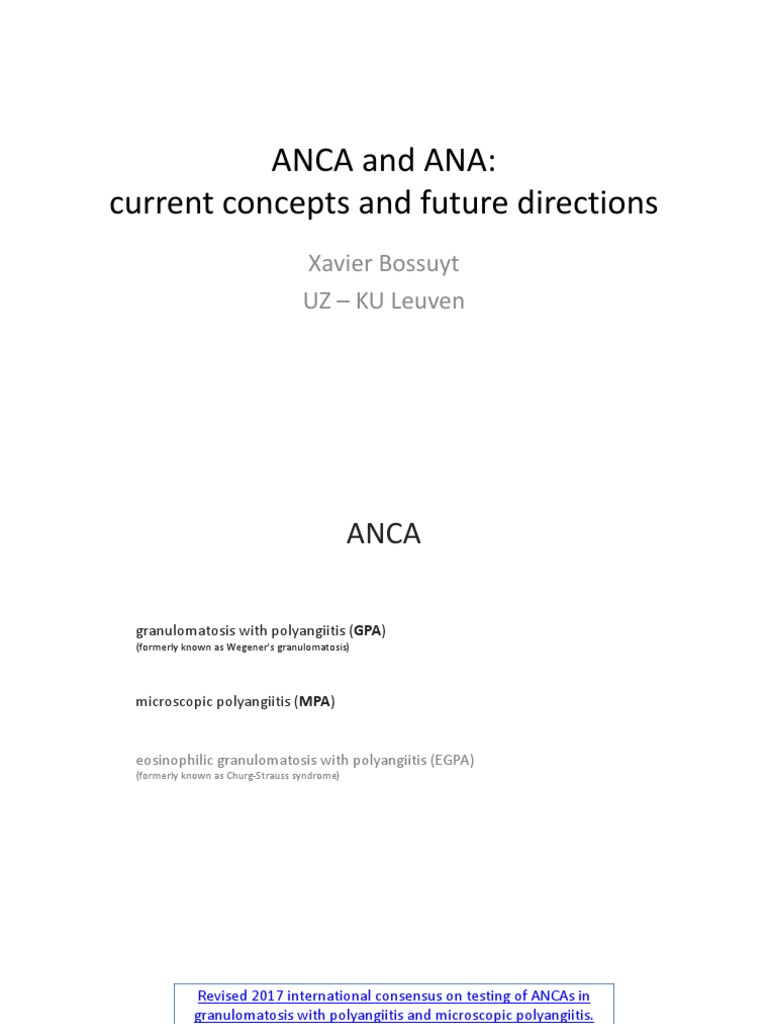 ANCA and ANA Prof Bossuyt PDF Clinical Medicine Medical Specialties