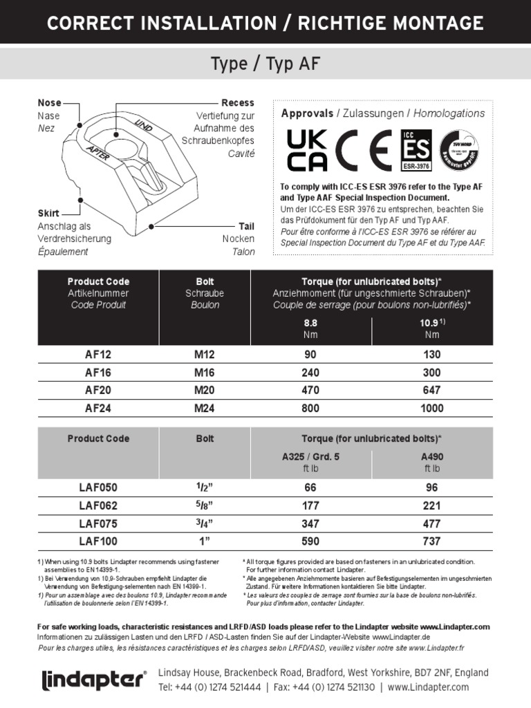 Lindapter AF Type Installation Guide | PDF