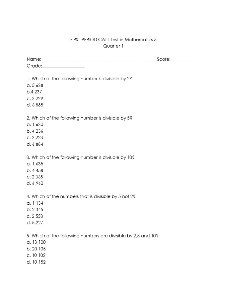 1st Periodical Test in Mathematics 5 | PDF
