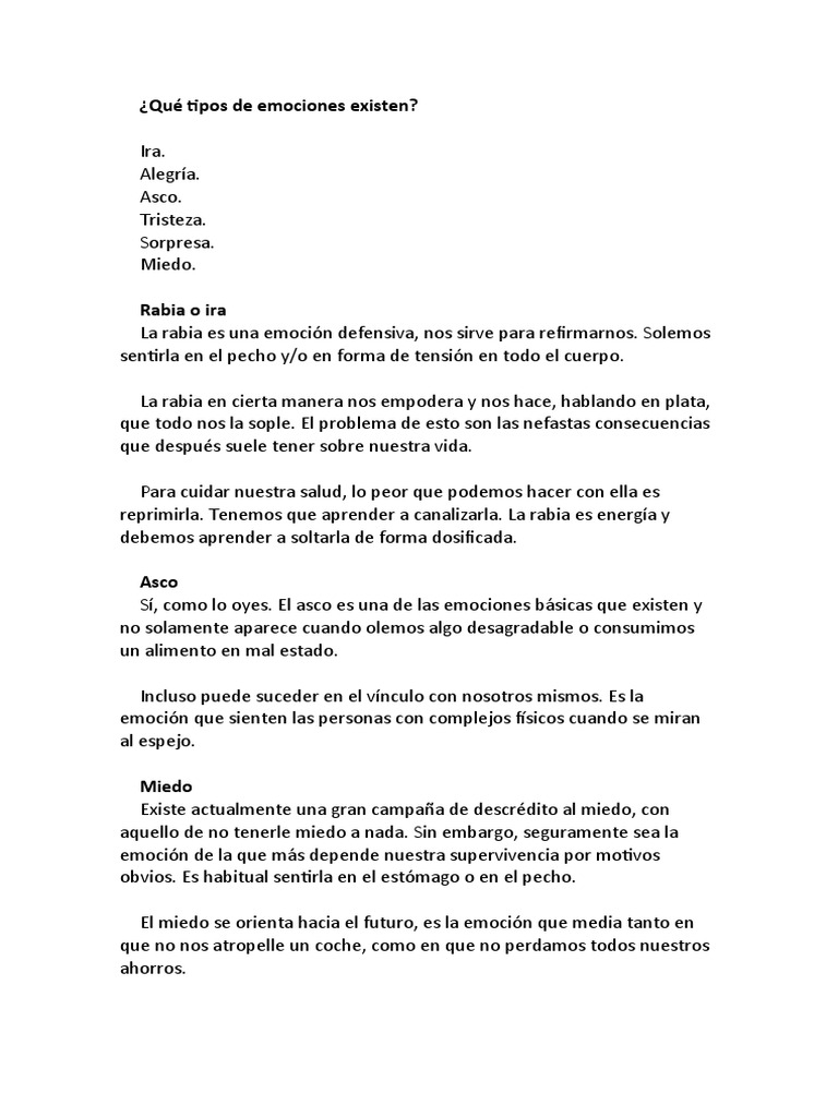 Tipos y manejo de emociones básicas | PDF | Las emociones | Pensamiento