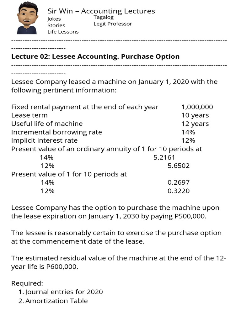 Lecture 02 Lessee Accounting Purchase Option PDF