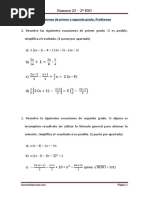 Examen 23 - 2º ESO: Ecuaciones de Primer y Segundo Grado. Problemas