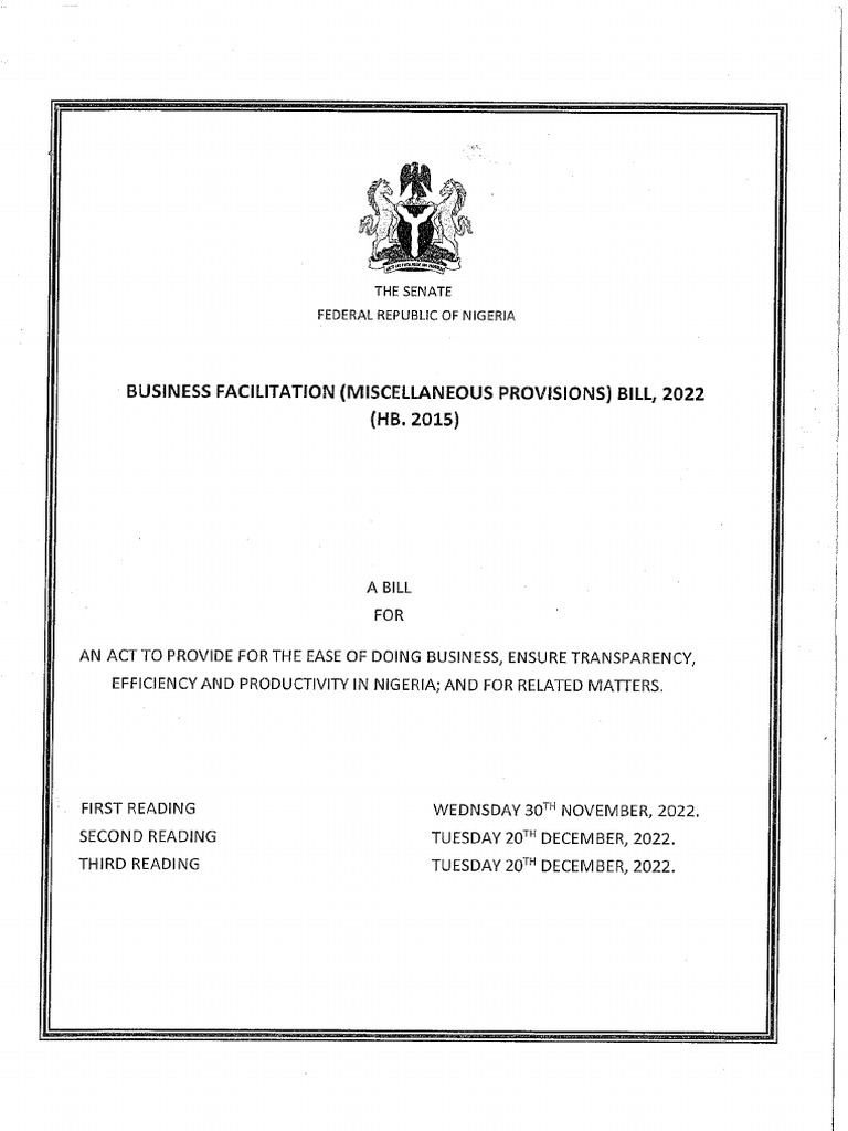 Business Facilitation (Miscellaneous Provisions) Bill 2022 PDF