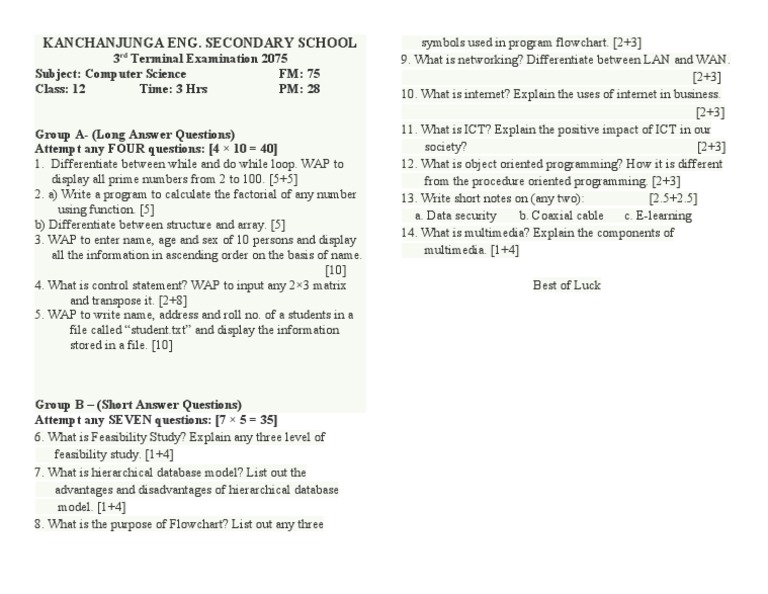 Grade 12 Computer Exam Guide | PDF | Teaching Methods & Materials ...