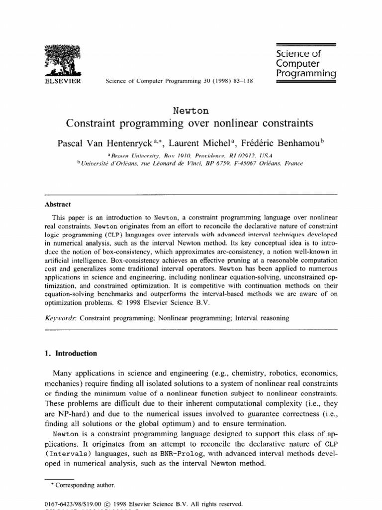 Science of Computer Programming: Pascal Van Hentenryck A,, Laurent ...