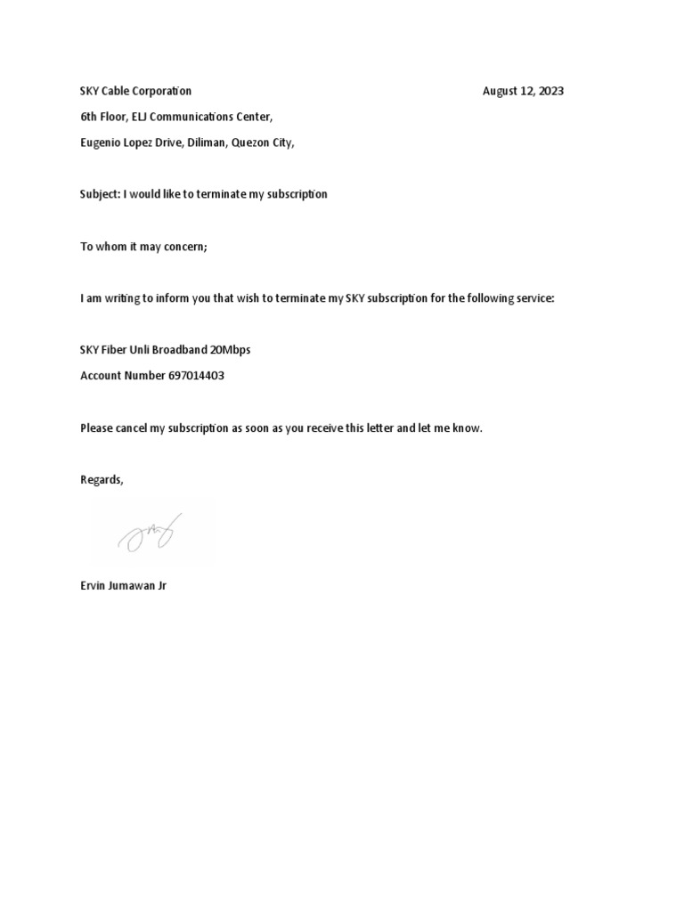 Disconnection Letter PDF