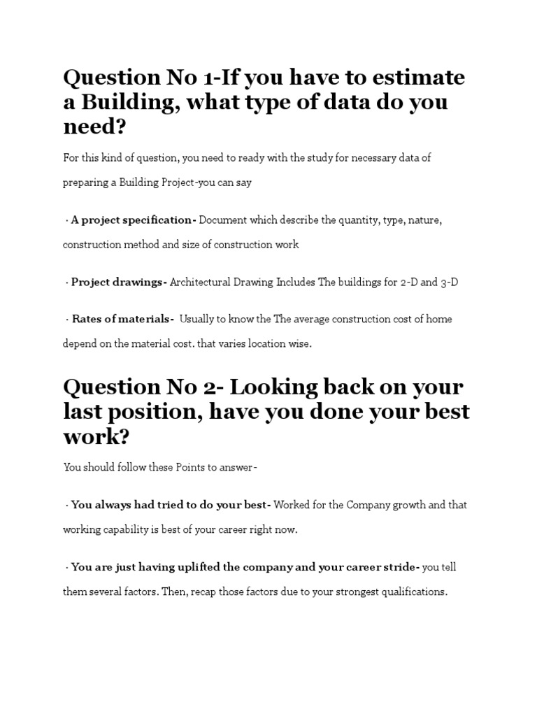 Quantity Surveyor Interview Insights | PDF | Business | Economies