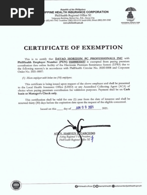 Certificate of Exemption Philhealth | PDF