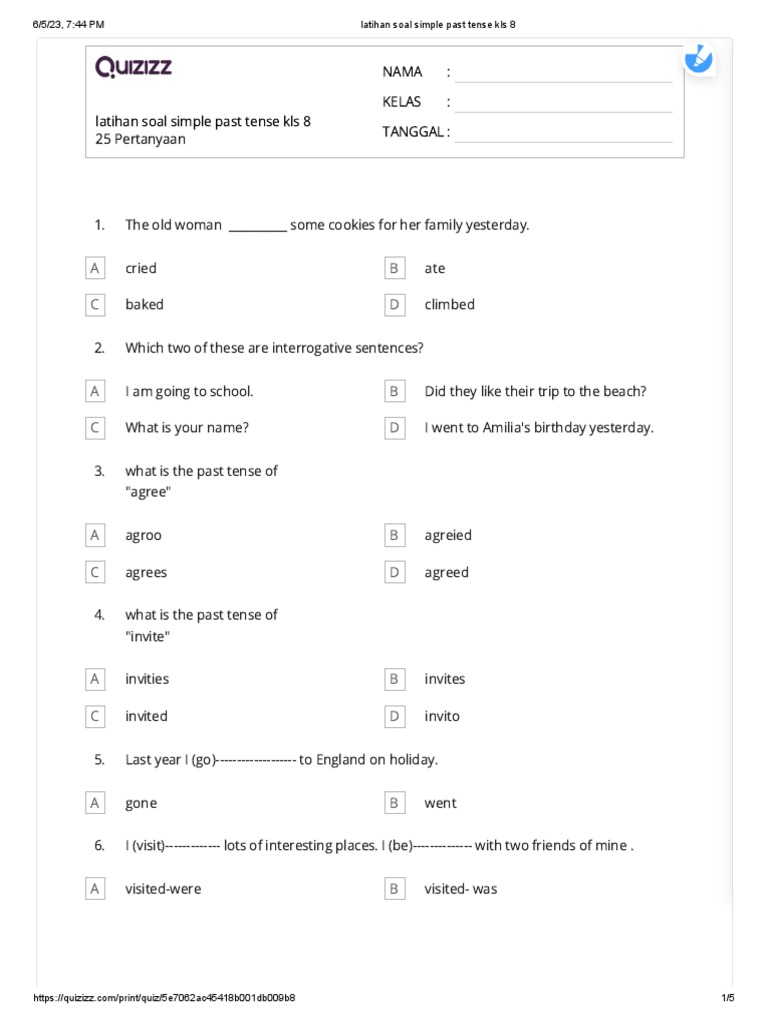 Latihan soal simple past tense kls 8 pdf