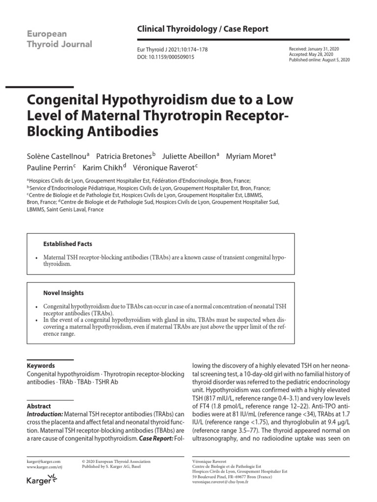 Congenital Hypothyroidism Due To A Low Level of Maternal Thyrotropin