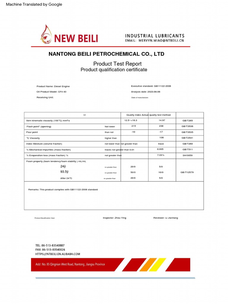 Diesel Engine Oil CF4 40 | PDF | Motor Oil
