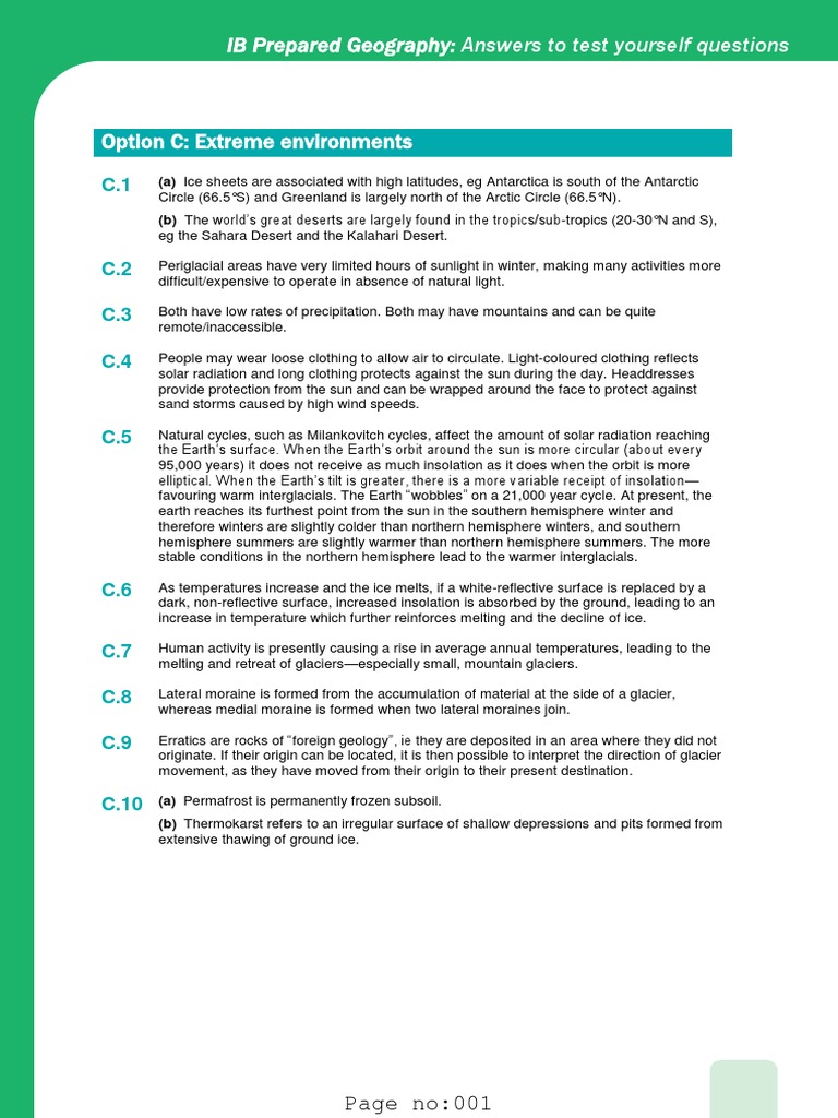 IB Diploma Geography Option C Extreme Environments Test-Yourself ...