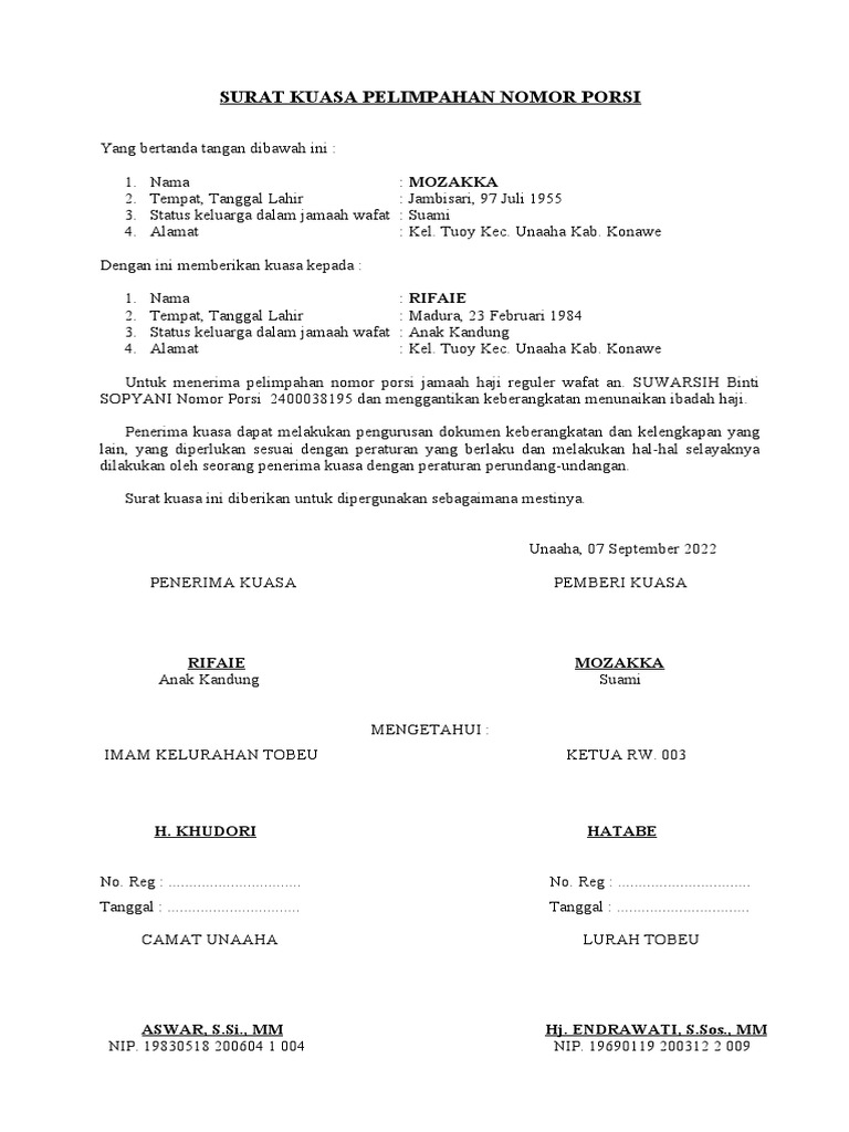 Surat kuasa pelimpahan nomor porsi pdf