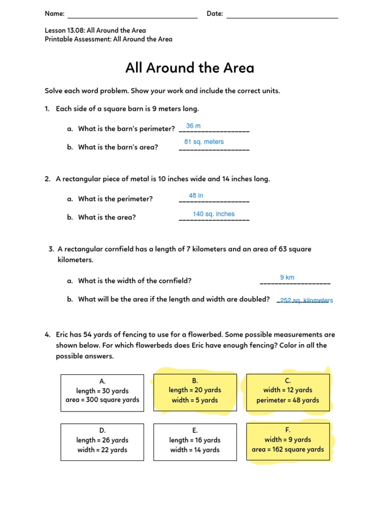Perimeter and Area Word Problems | PDF | Teaching Methods & Materials ...